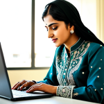 **

A successful Pakistani businesswoman, fully clothed in a stylish Shalwar Kameez with intricate embroidery, working on a laptop in a modern, bright office in Karachi. Sunlight streams through the window. Professional atmosphere, perfect anatomy, natural pose, appropriate attire, safe for work, professional photography, high quality. Family-friendly, modest.

**