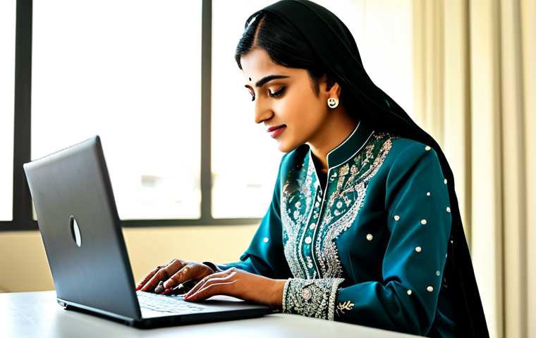 **

A successful Pakistani businesswoman, fully clothed in a stylish Shalwar Kameez with intricate embroidery, working on a laptop in a modern, bright office in Karachi. Sunlight streams through the window. Professional atmosphere, perfect anatomy, natural pose, appropriate attire, safe for work, professional photography, high quality. Family-friendly, modest.

**