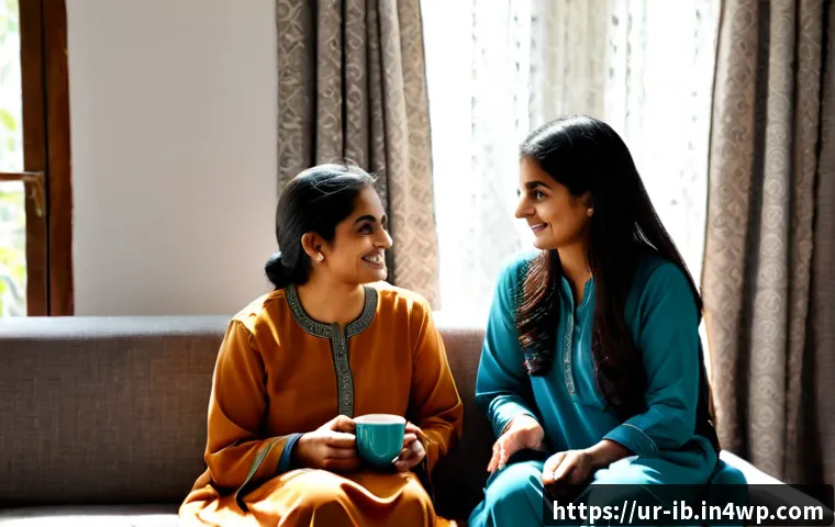 Home 8 기술의 인간화와 심리적 만족도 - Photorealistic warm home scene in Lahore, an older Pakistani woman in modest shalwar kameez comforta...